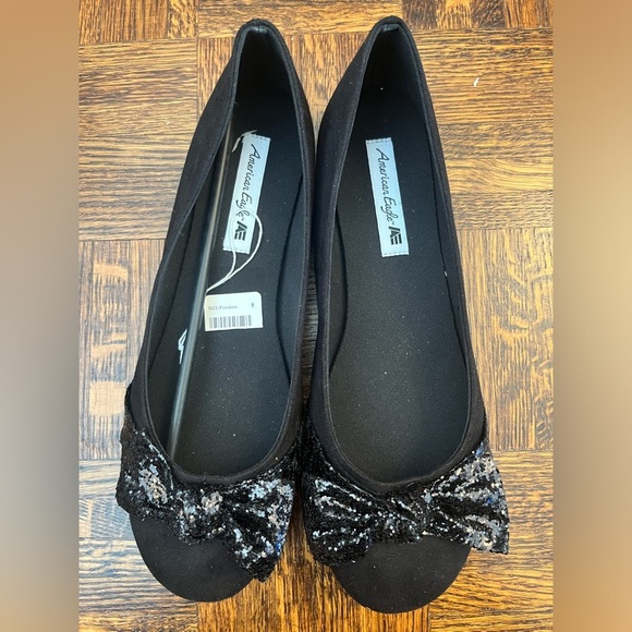 American Eagle AVERY Black Glitter Flats SIZE 9 - Picture 3 of 7